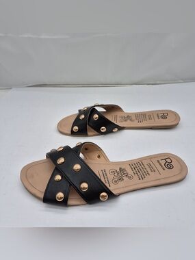 Rollasole “Showstopper” Black Slip-On Studded Sandals With Womens Size 9.5-10.5